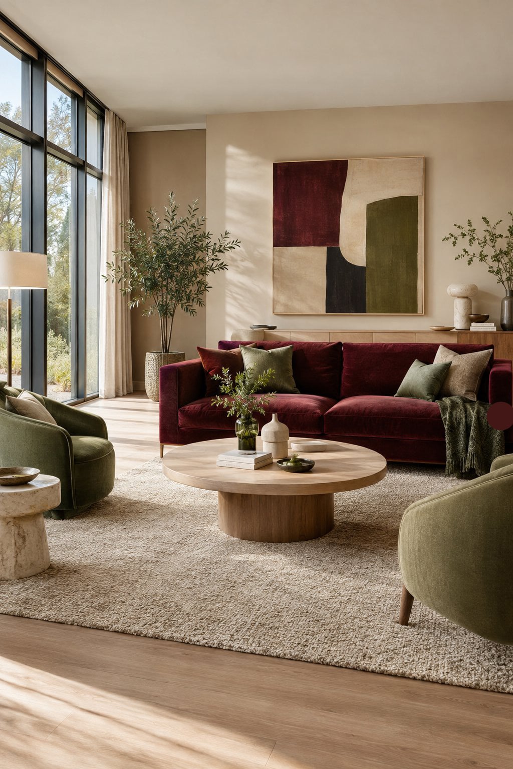 Burgundy and Green Living Room Idea 1 Modern Minimalist