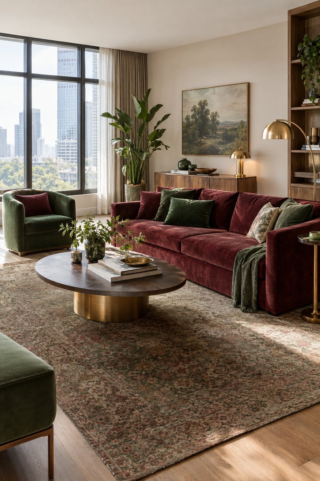 Burgundy and Green Living Room Idea 4 Contemporary Apartment