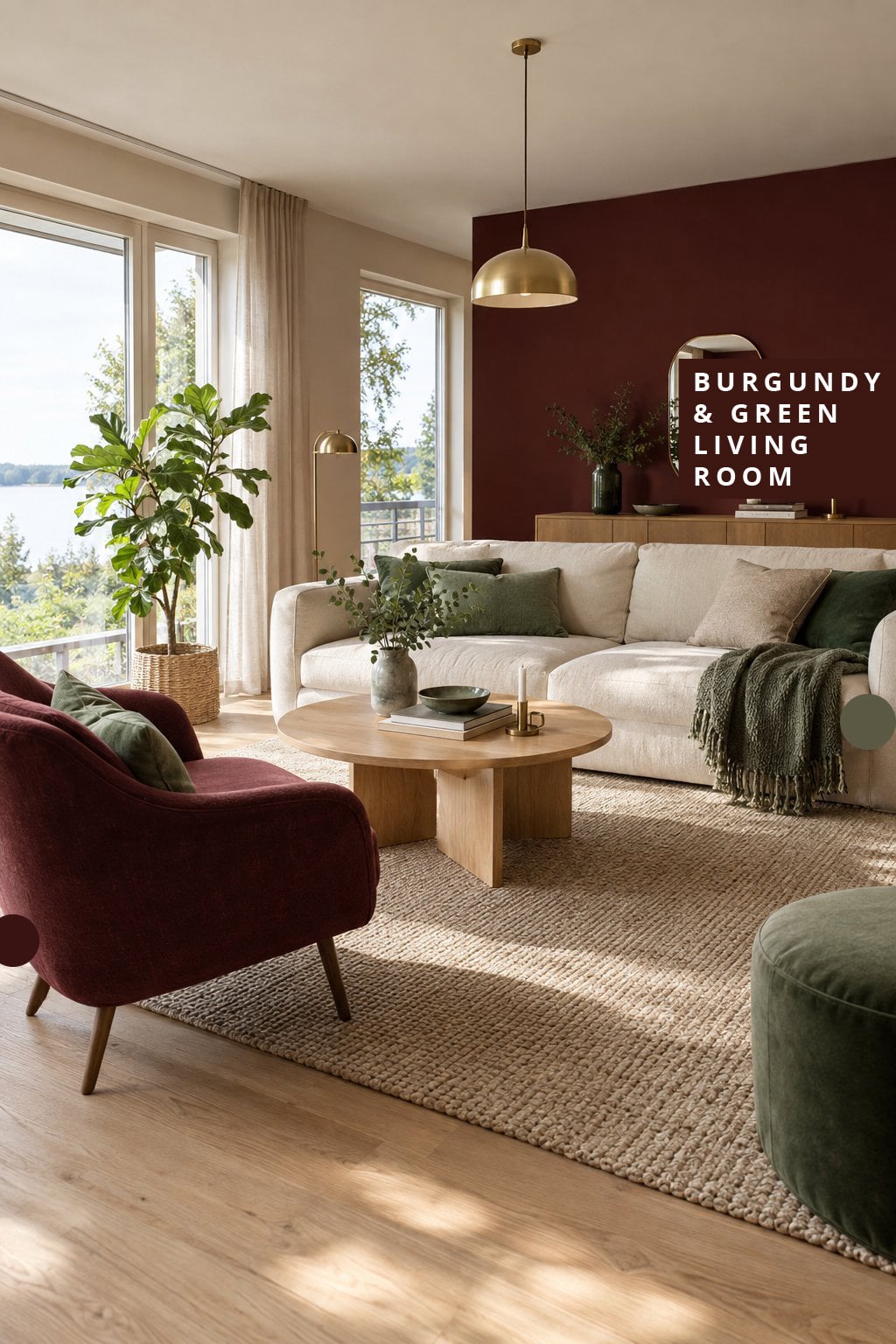 Burgundy and Green Living Room Idea 5 Scandinavian