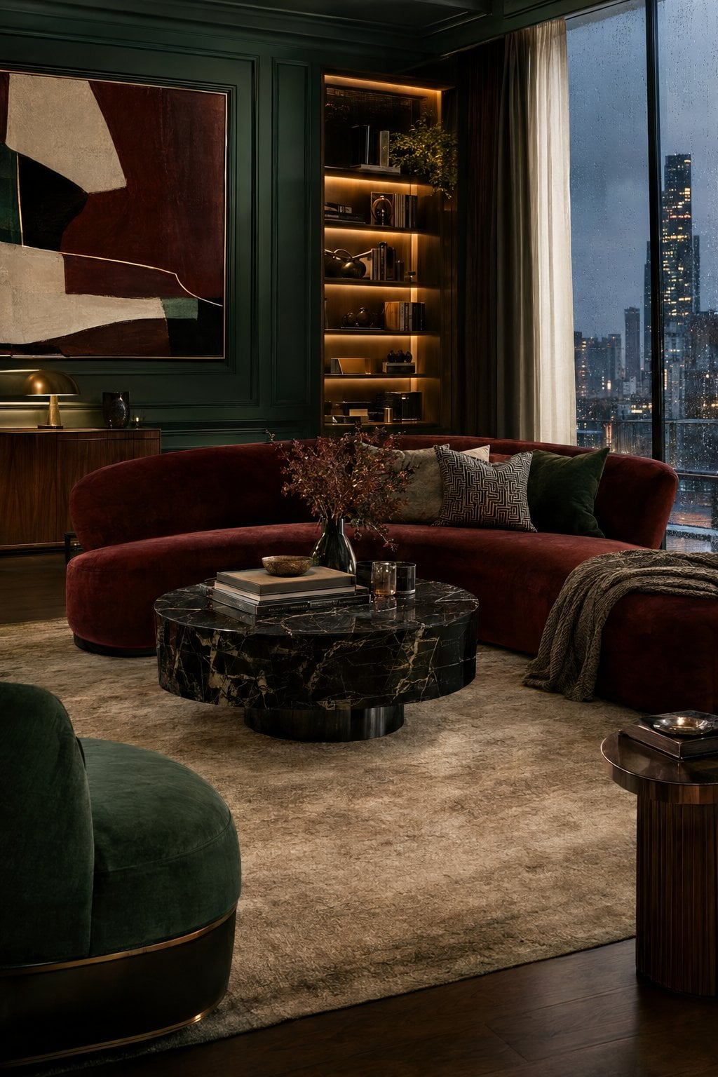 Burgundy and Green Living Room Idea 6 Moody Modern
