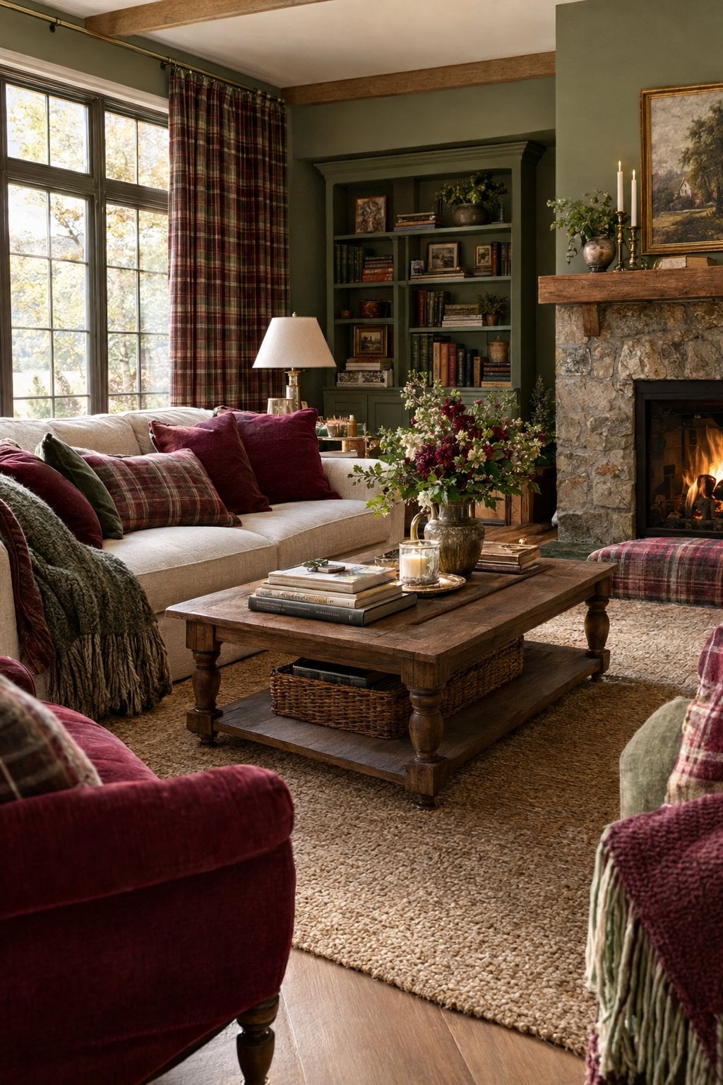 Burgundy and Green Living Room Idea 8 Modern Cottage