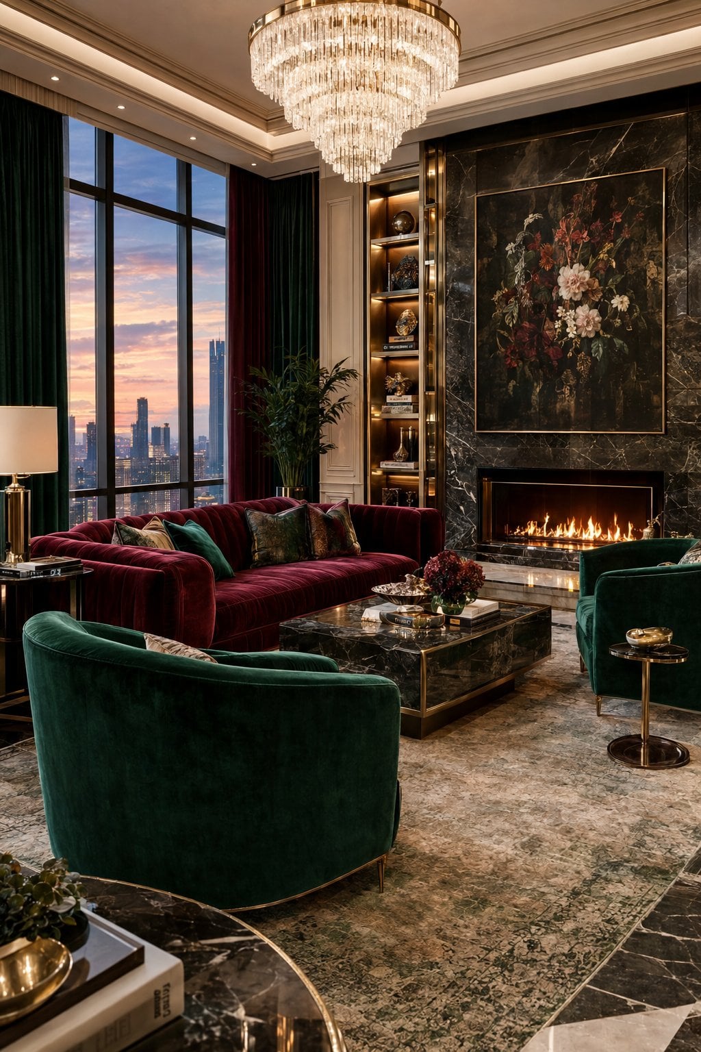 Burgundy and Green Living Room Idea 9 Luxe Modern