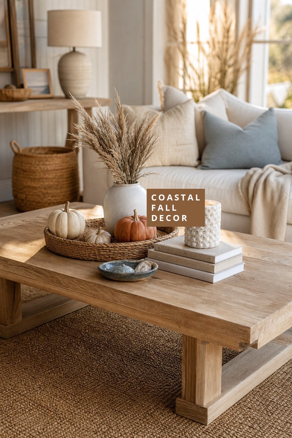 Coastal Fall Living Room Decor Idea 5 Light Wood Coffee Table Accents
