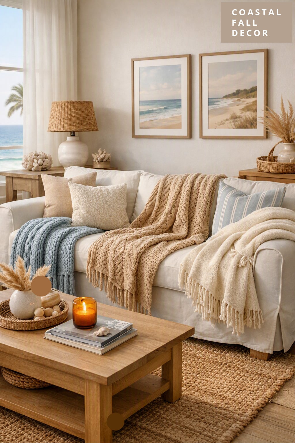 Coastal Fall Living Room Decor Idea 8 Throw Blankets