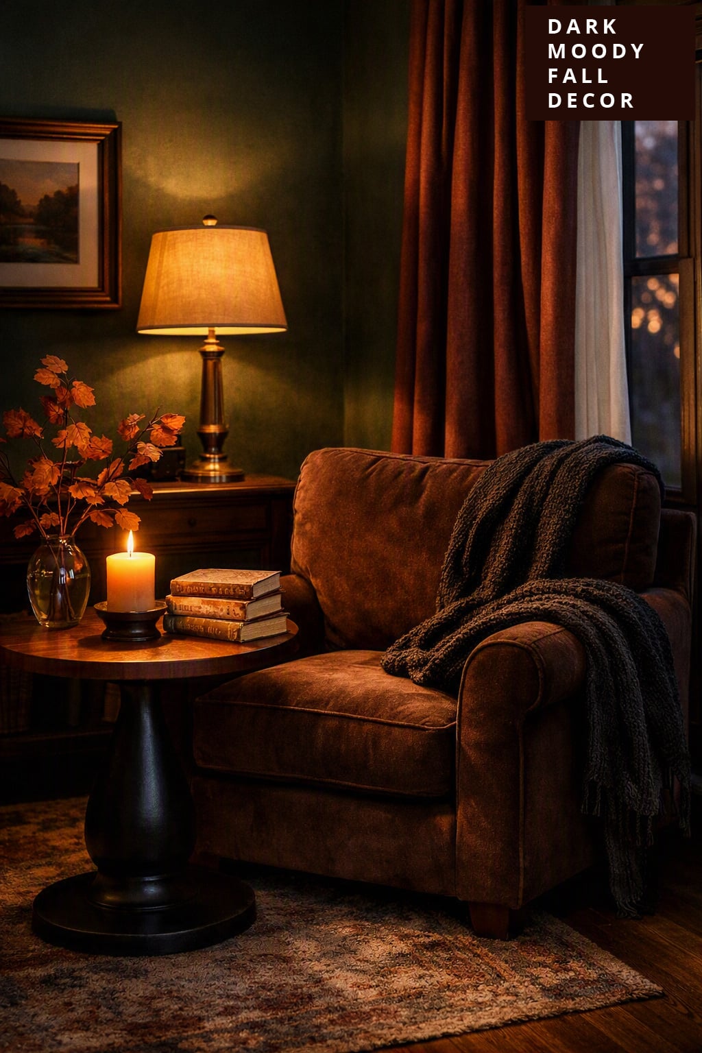 Dark Moody Fall Living Room Decor Idea 9 Cozy Reading Corner