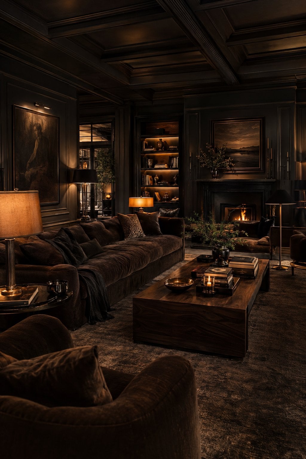 Dark Moody Living Room Lighting Idea 1 Layered Lamps