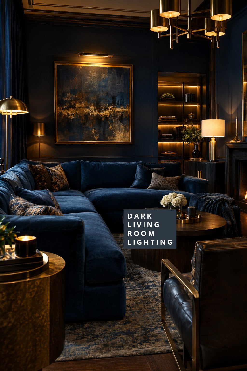 Dark Moody Living Room Lighting Idea 2 Dark Blue Accent Lighting