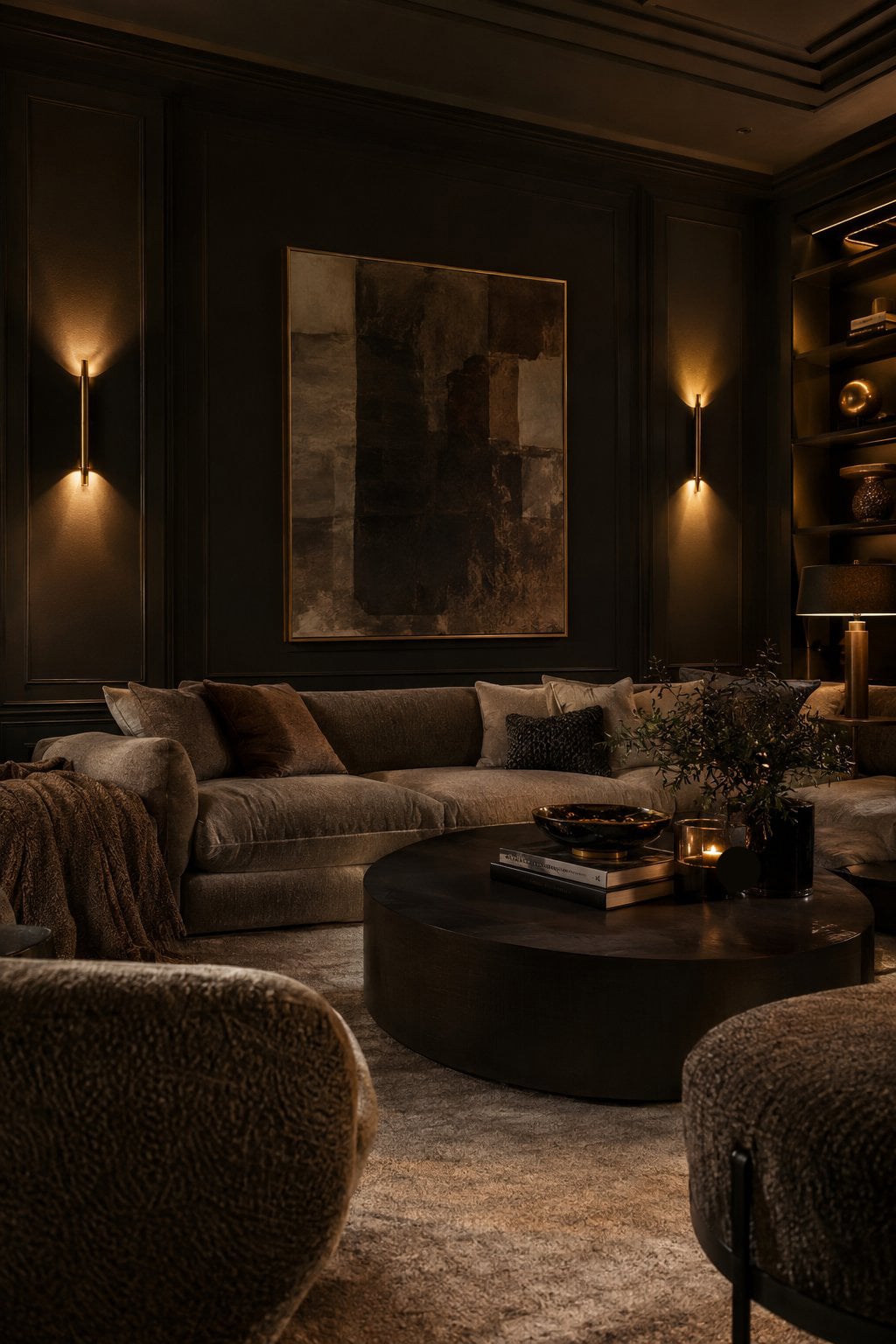 Dark Moody Living Room Lighting Idea 3 Wall Sconces