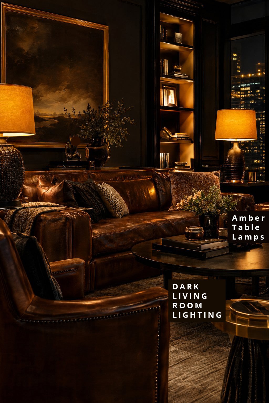 Dark Moody Living Room Lighting Idea 5 Warm Amber Table Lamps