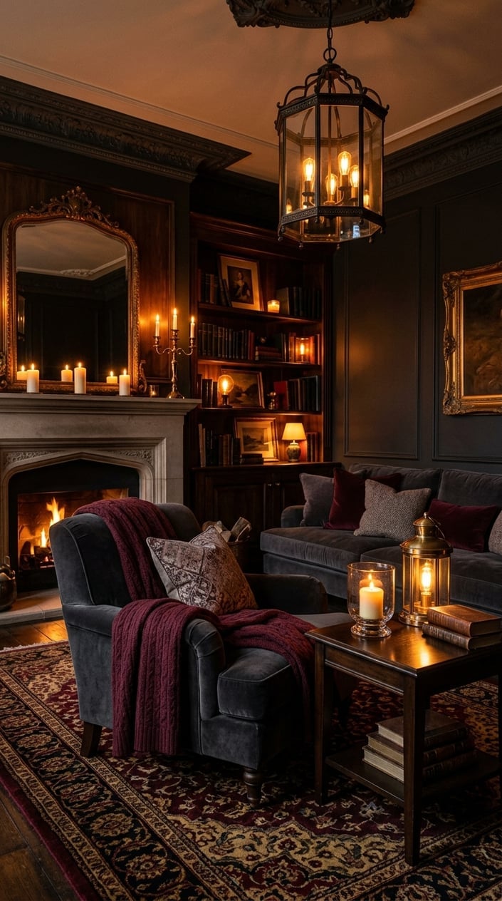 Dark Moody Living Room Lighting Idea 9 Inspired by Candles