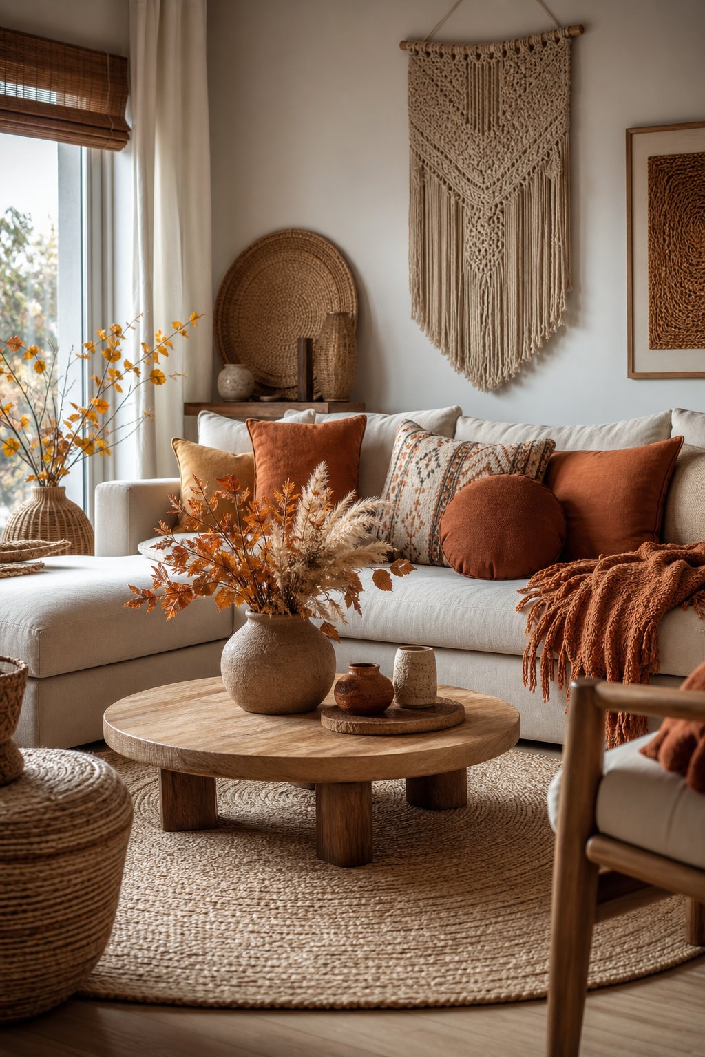 Fall Boho Living Room Decor Idea 4 Terracotta with Natural Textures