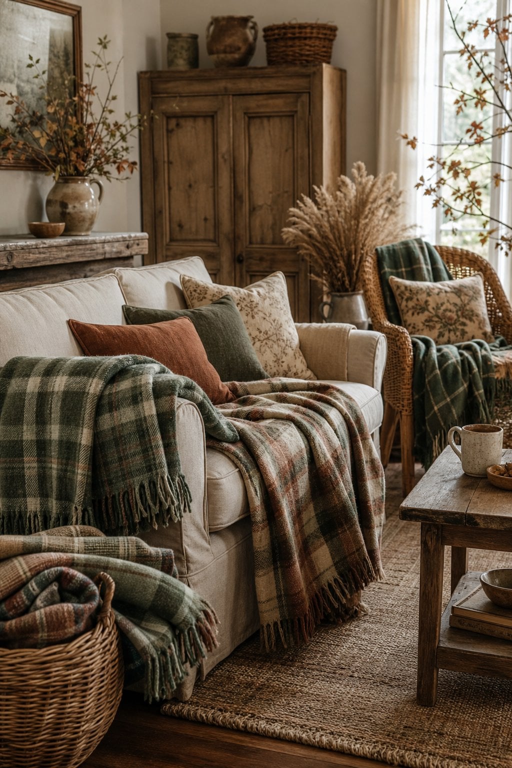 Fall Decor Ideas Cottagecore Living Room 2 Soft Plaid Throws
