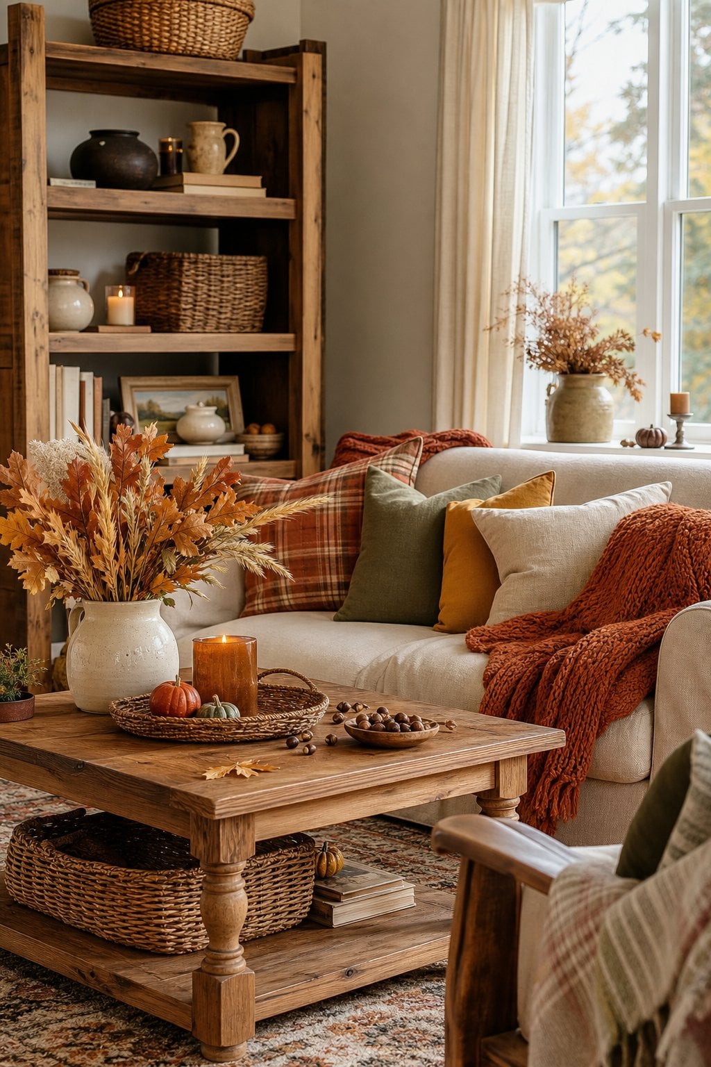 Fall Decor Ideas Cottagecore Living Room 4 Warm Wood Accents