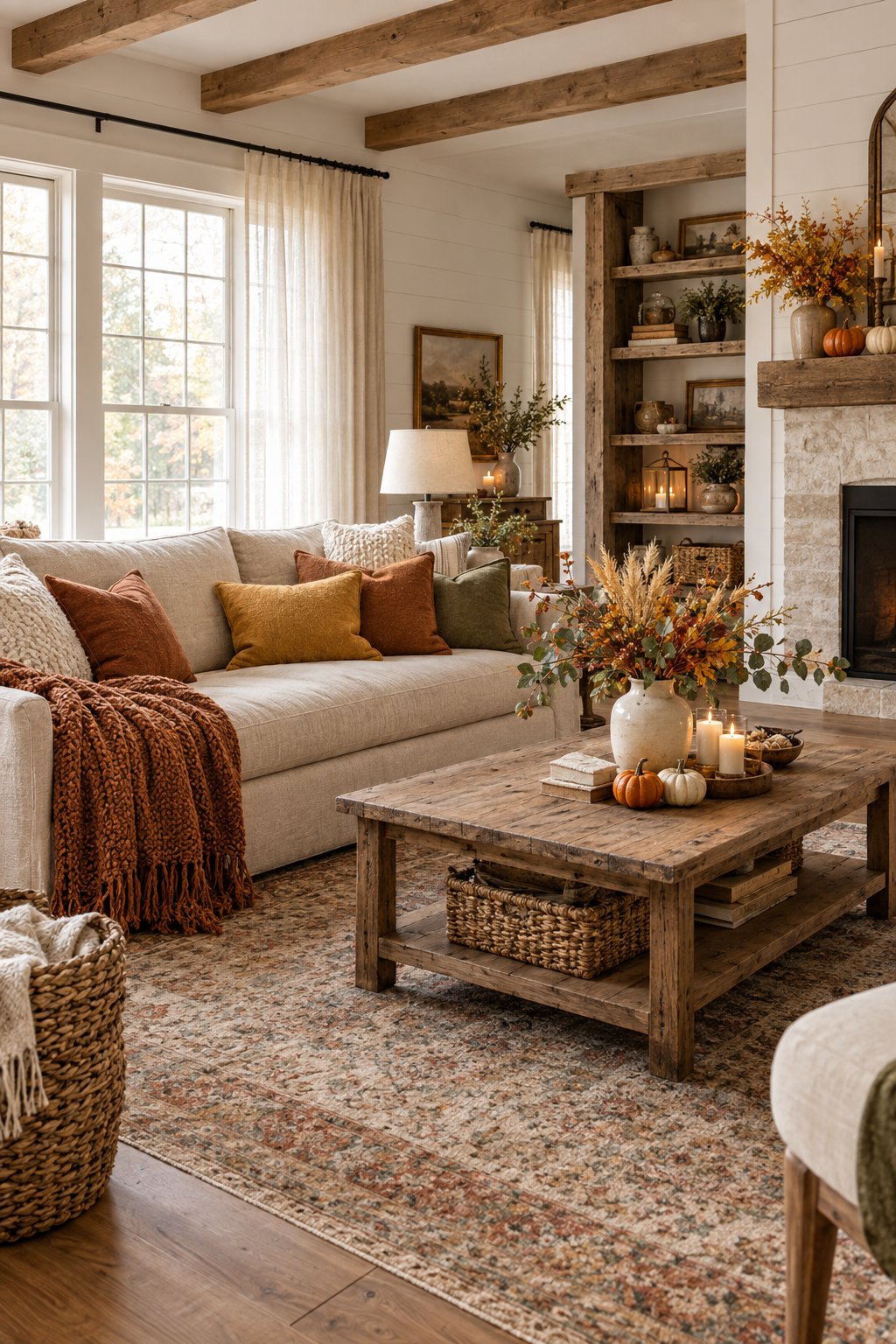 Fall Farmhouse Living Room Decor Idea 1 Cozy Layers