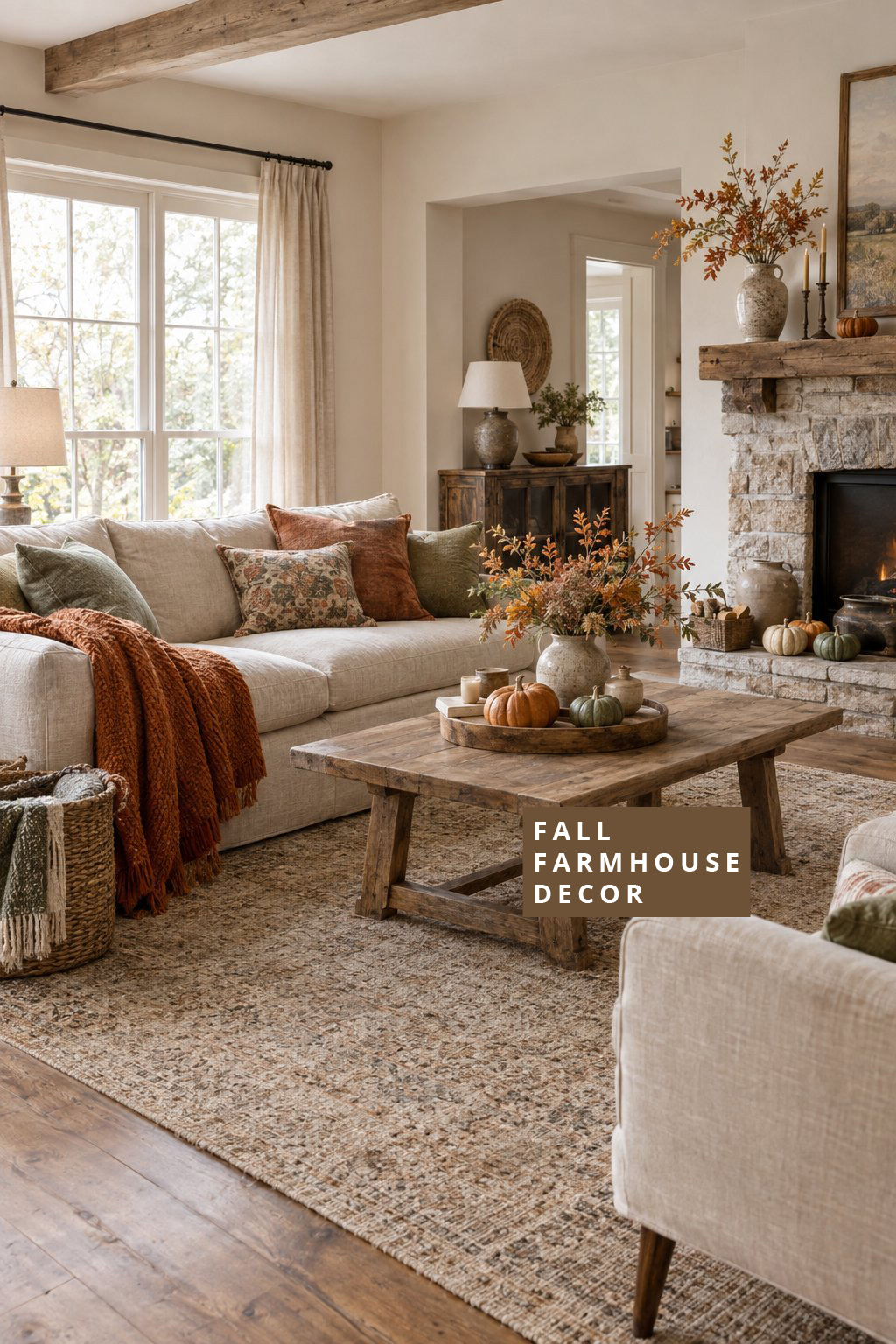 Fall Farmhouse Living Room Decor Idea 8 Muted Autumn Tones