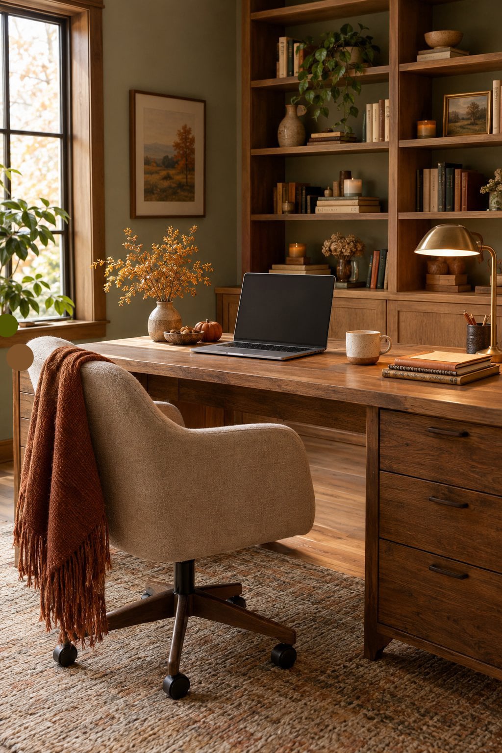 Fall Home Office Decor Idea 4 Warm Wood Accents