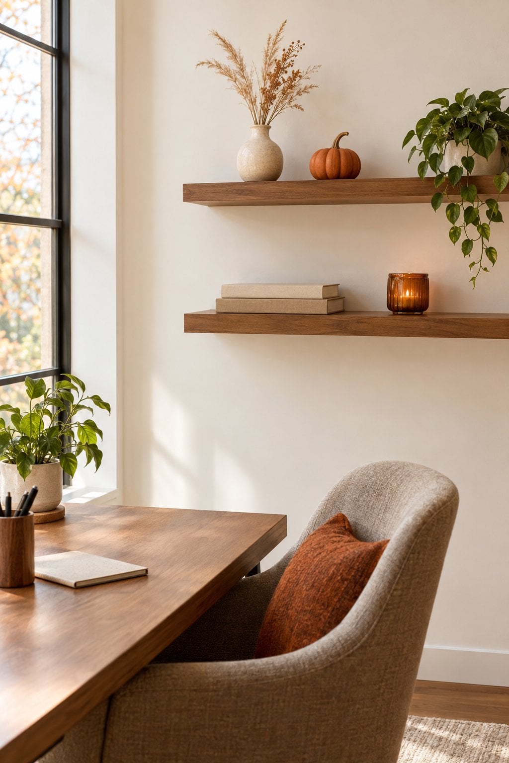 Fall Home Office Decor Idea 5 Shelf Autumn Styling