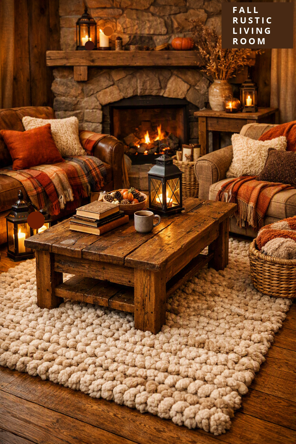 Fall Rustic Living Room Decor Idea 11 Textured Rug