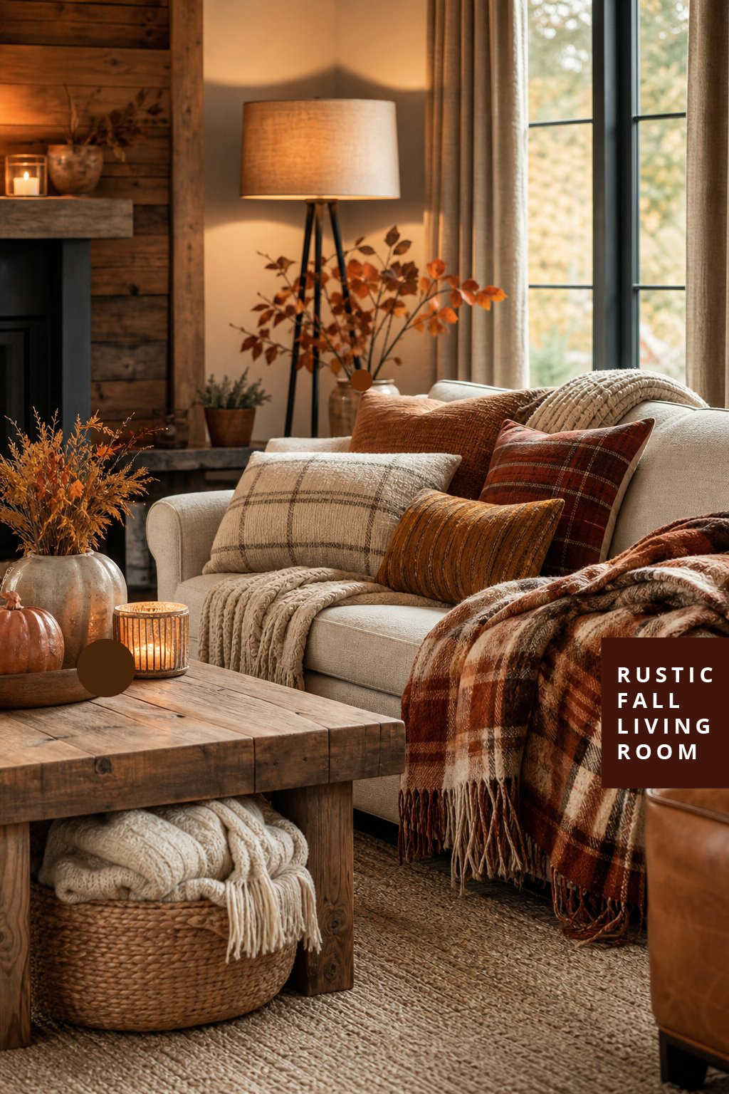 Fall Rustic Living Room Decor Idea 2 Cozy Plaid Throws Autumn Pillows