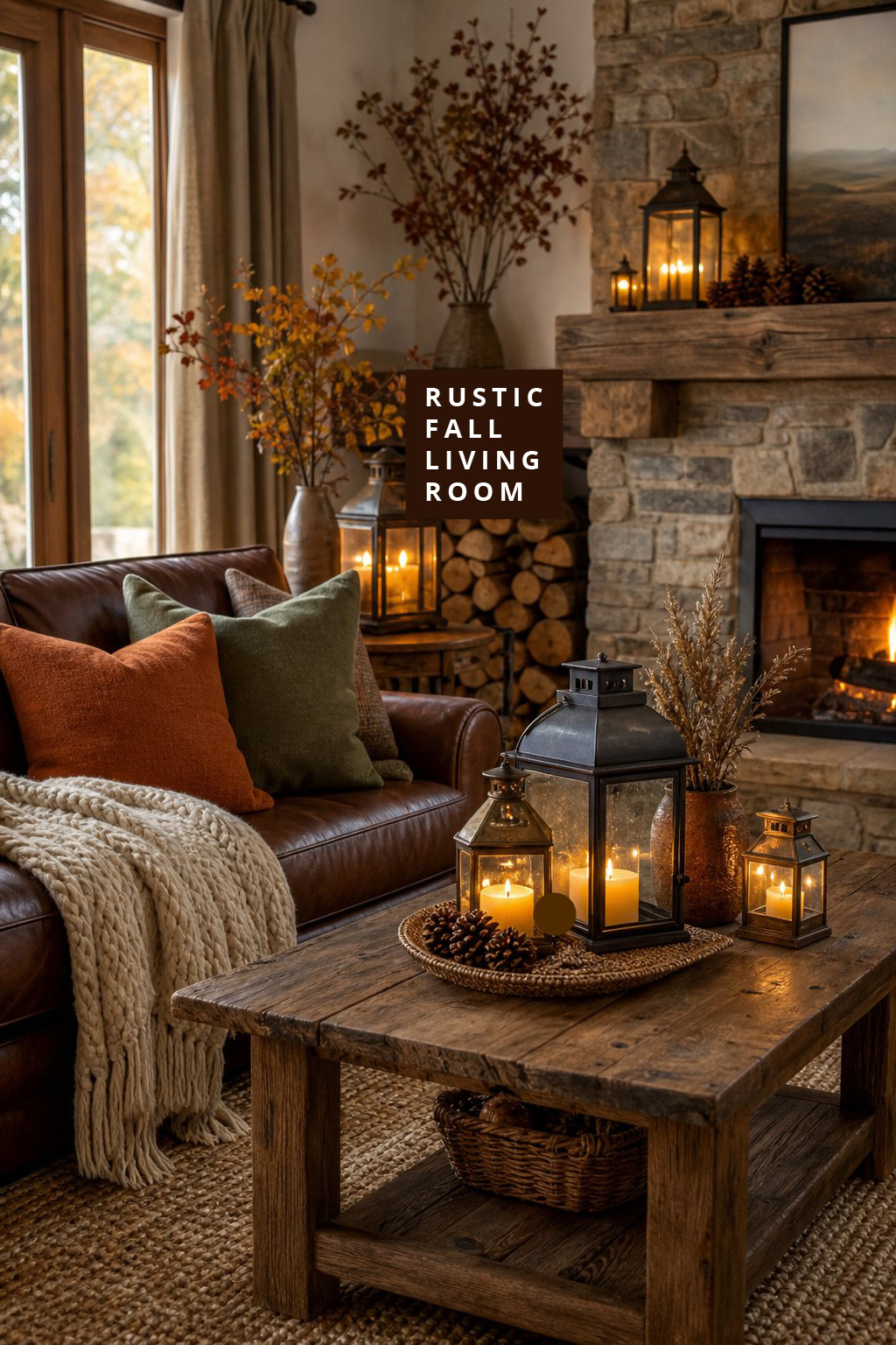 Fall Rustic Living Room Decor Idea 3 Warm Lantern Lighting