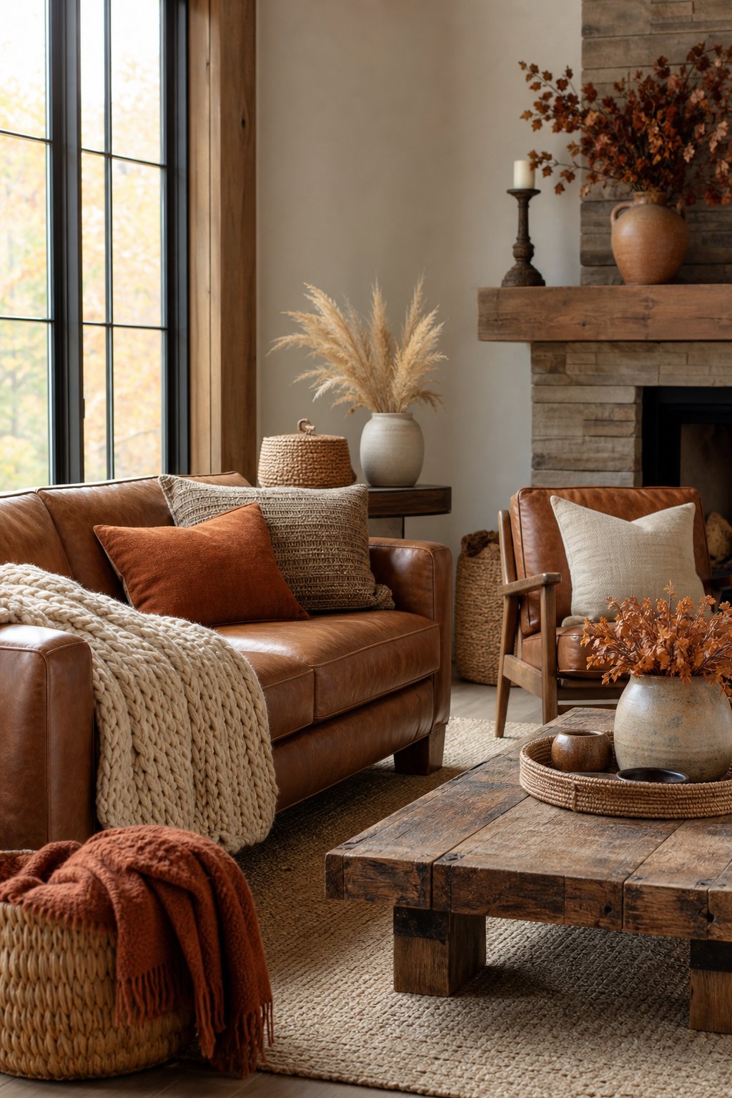 Fall Rustic Living Room Decor Idea 4 Leather Accents