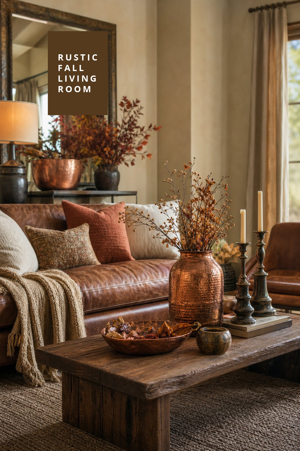 Fall Rustic Living Room Decor Idea 7 Copper and Bronze Details