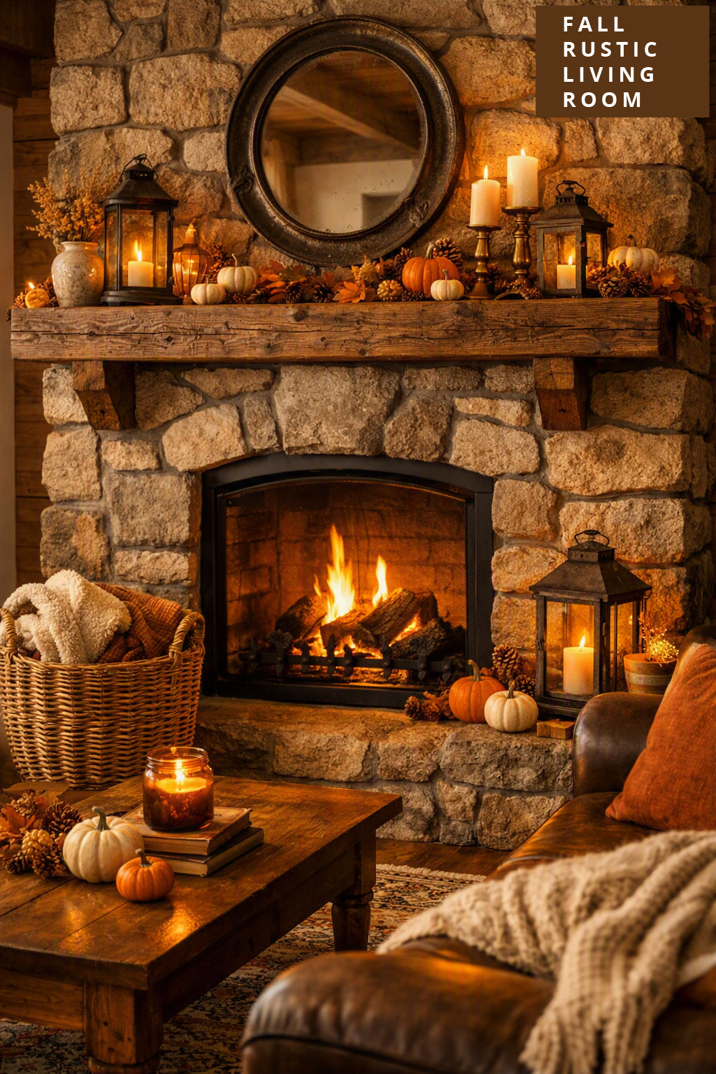 Fall Rustic Living Room Decor Idea 8 Mantel with Candles and Wood Accents