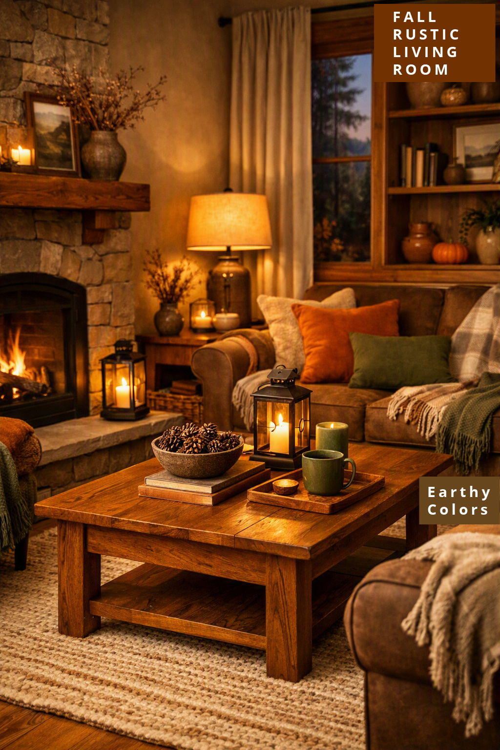 Fall Rustic Living Room Decor Idea 9 Earthy Colors Wood Tones