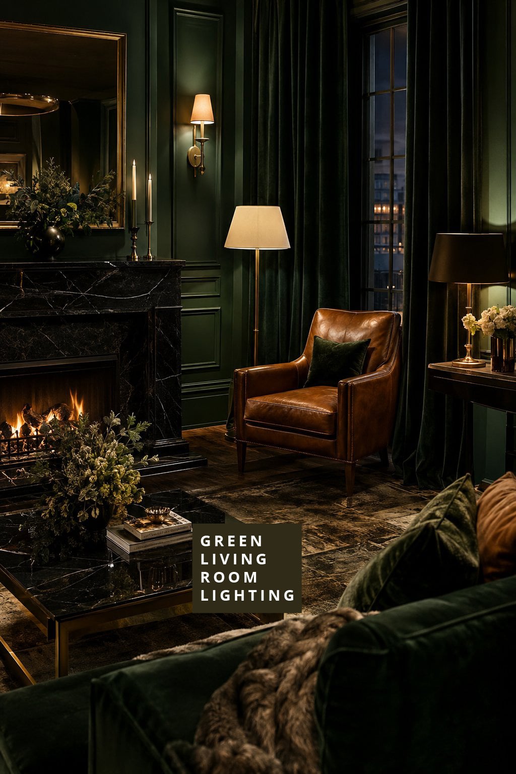 Green Living Room Lighting Idea 3 Dark