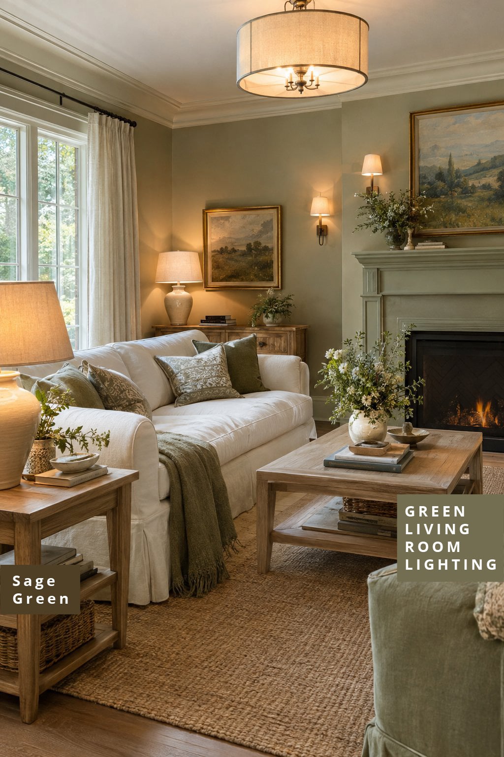 Green Living Room Lighting Idea 5 Sage