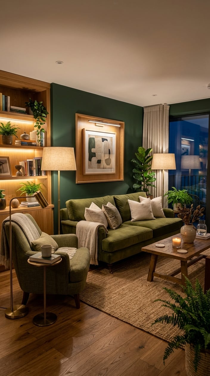 Green Living Room Lighting Idea 7 Floor Lamps