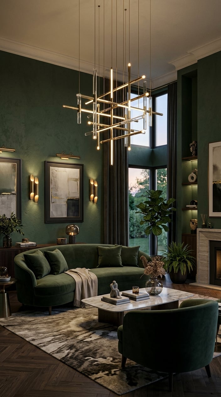 Green Living Room Lighting Idea 9 Sculptural Lighting Features