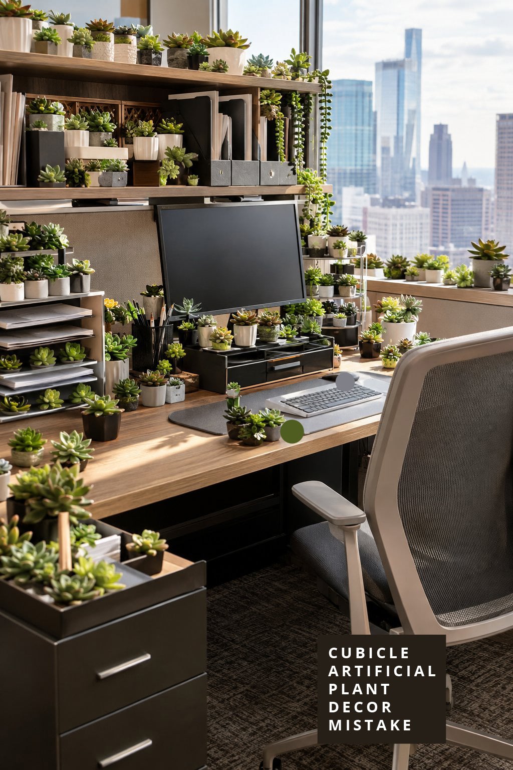 Office Cubicle Artificial Plant Decor Mistake 1 Small Fake Succulents