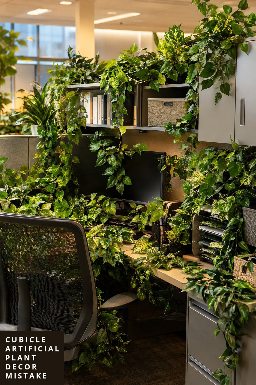 Office Cubicle Artificial Plant Decor Mistake 3 Plastic Leaves in Every Corner