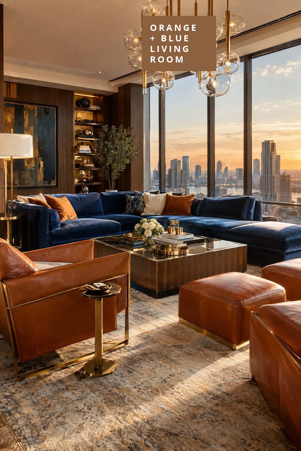 Orange and Blue Living Room Idea 10 Leather Accents