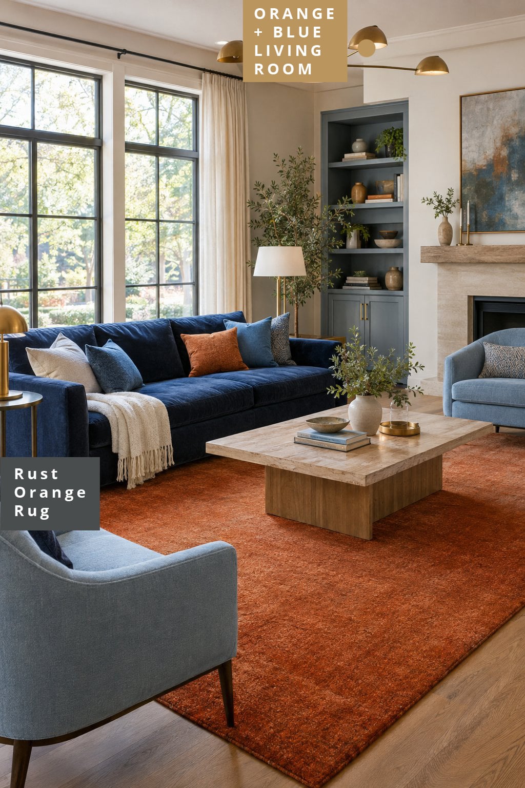 Orange and Blue Living Room Idea 2 Rust Orange Rug