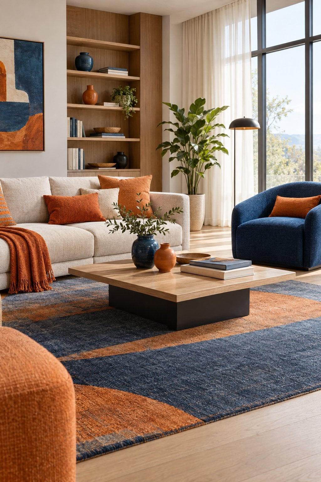 Orange and Blue Living Room Idea 3 Modern