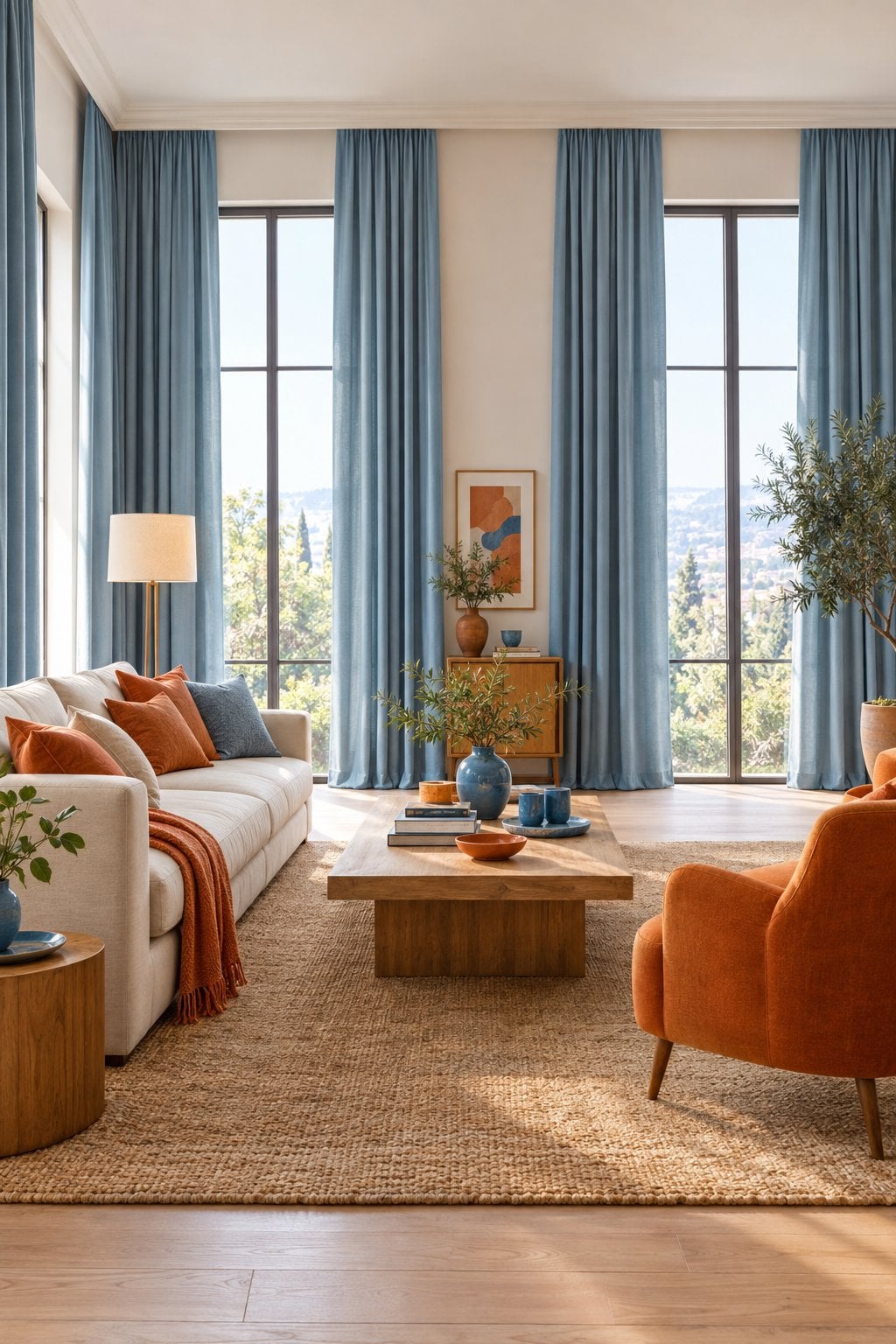 Orange and Blue Living Room Idea 4 Curtains