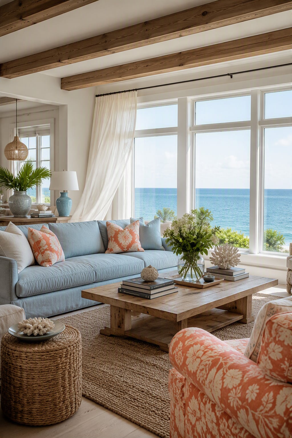 Orange and Blue Living Room Idea 7 Coastal