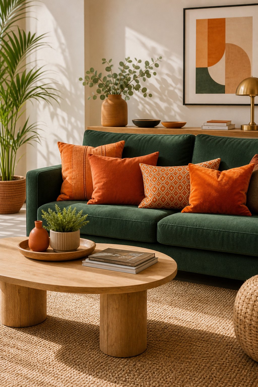 Orange and Green Living Room Decor Idea 1 Throw Pillows