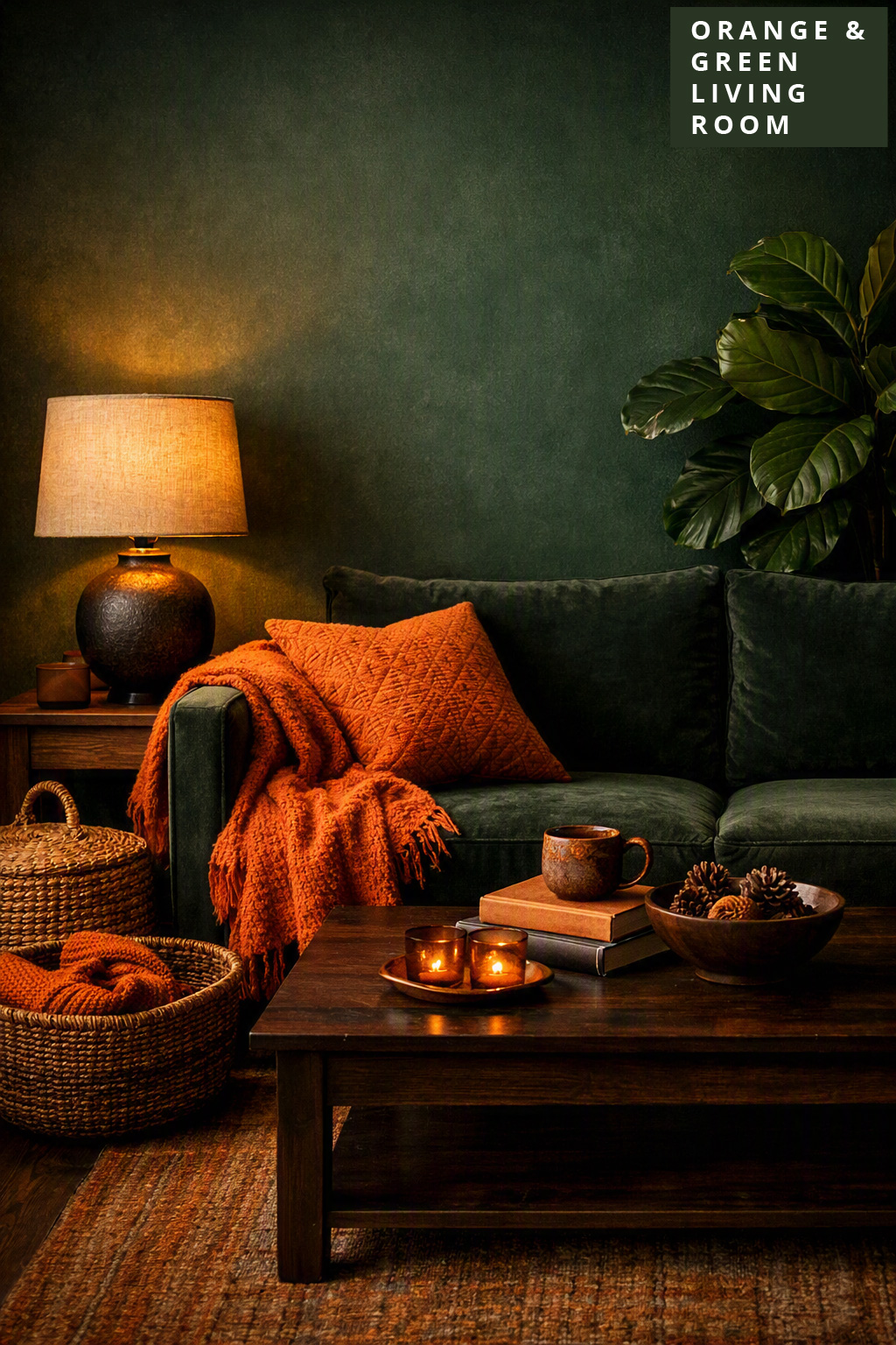 Orange and Green Living Room Decor Idea 10 Dark Textures