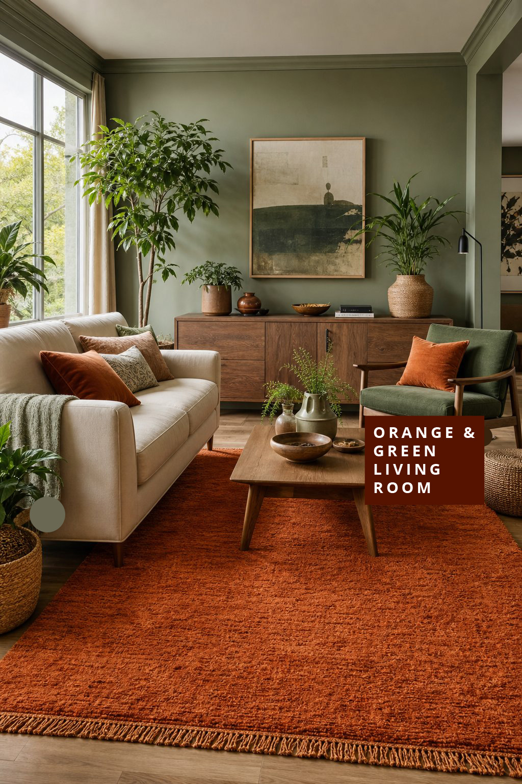Orange and Green Living Room Decor Idea 2 Burnt Orange Rug
