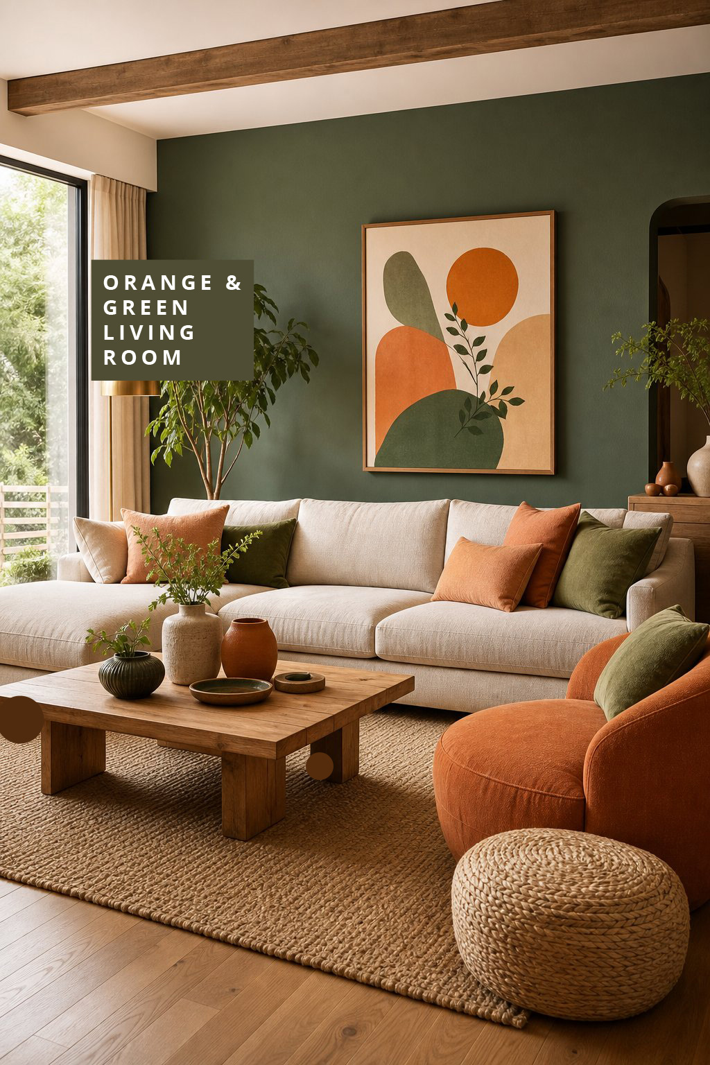 Orange and Green Living Room Decor Idea 3 Accent Wall