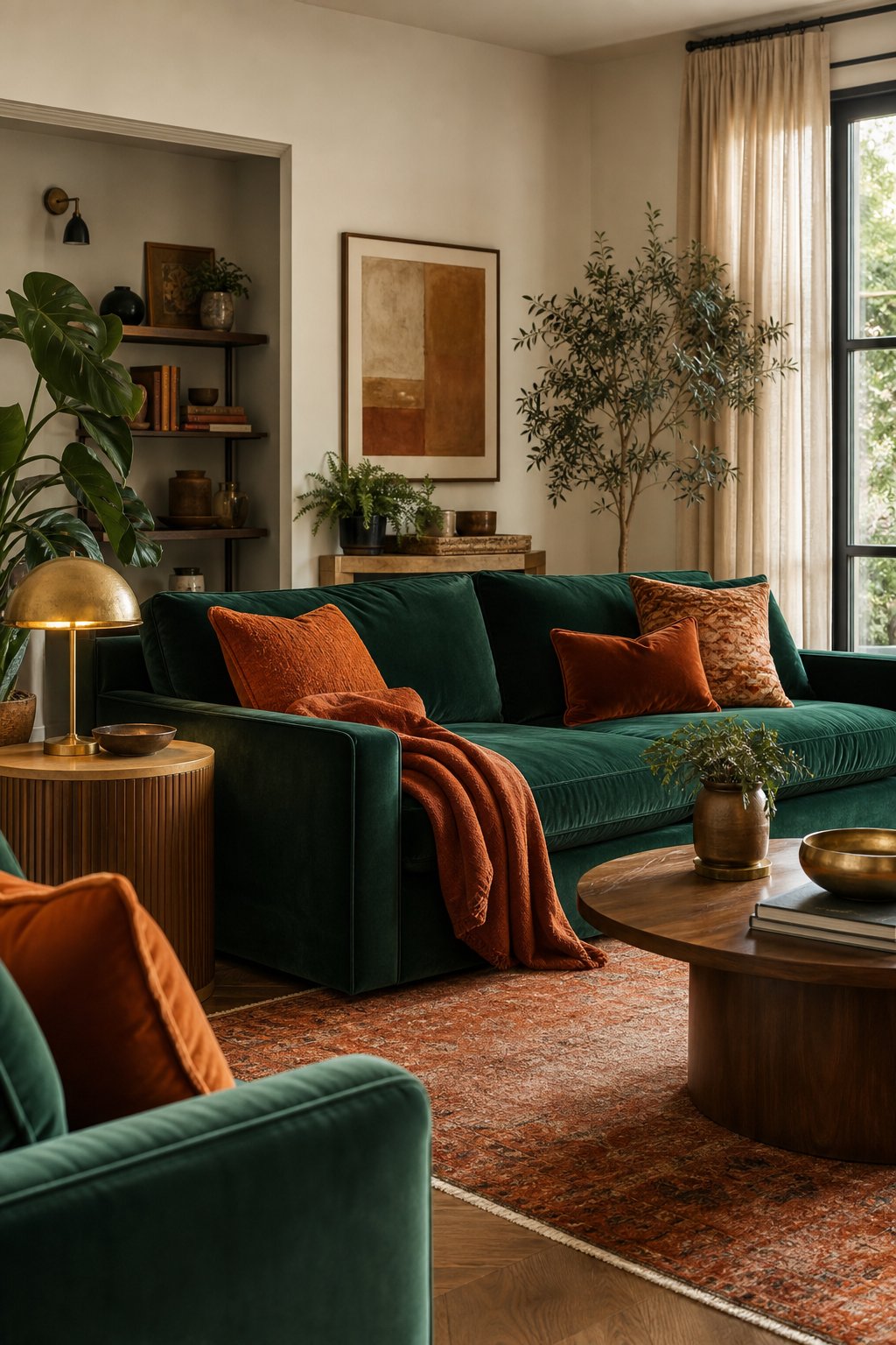 Orange and Green Living Room Decor Idea 5 Velvet Sofa