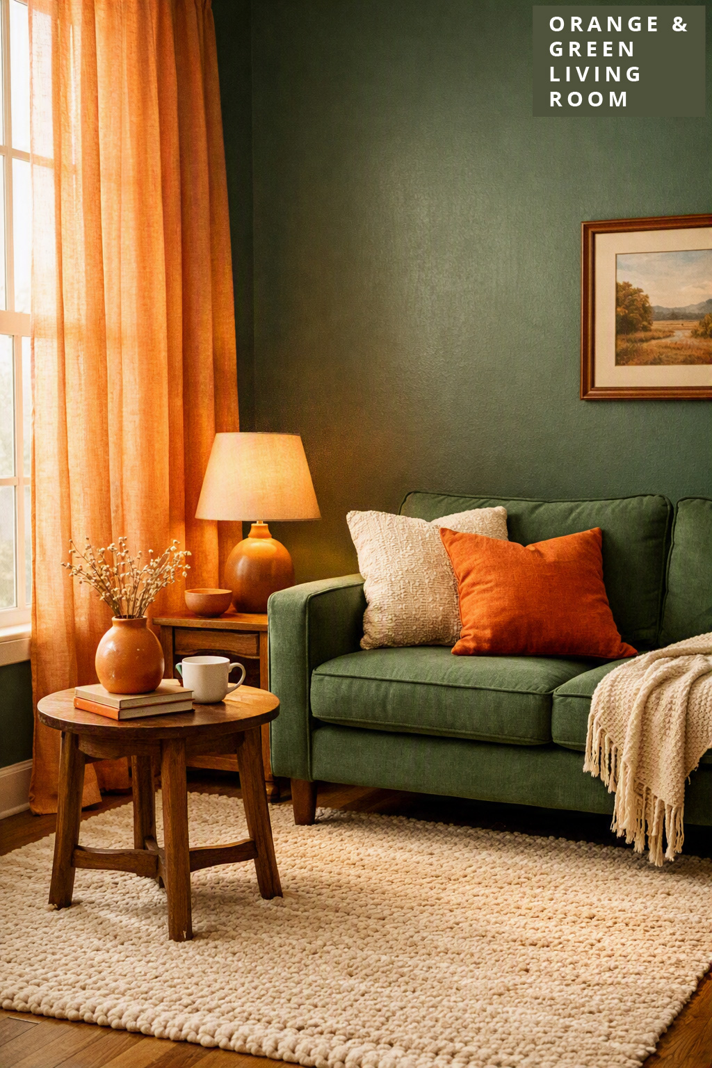 Orange and Green Living Room Decor Idea 6 Curtains