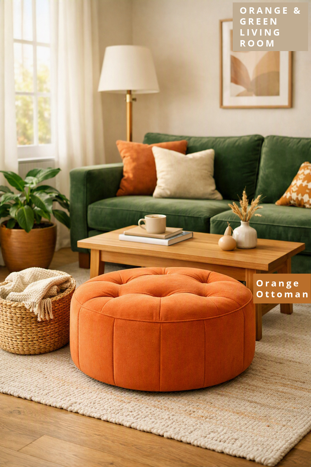 Orange and Green Living Room Decor Idea 8 Ottoman