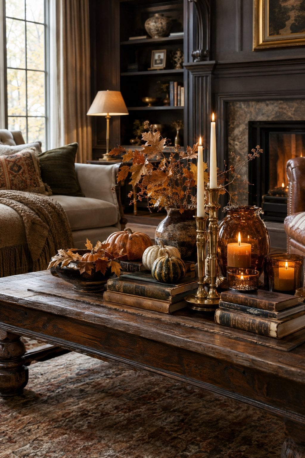 Vintage Fall Living Room Idea 2 Antique Wood Coffee Table