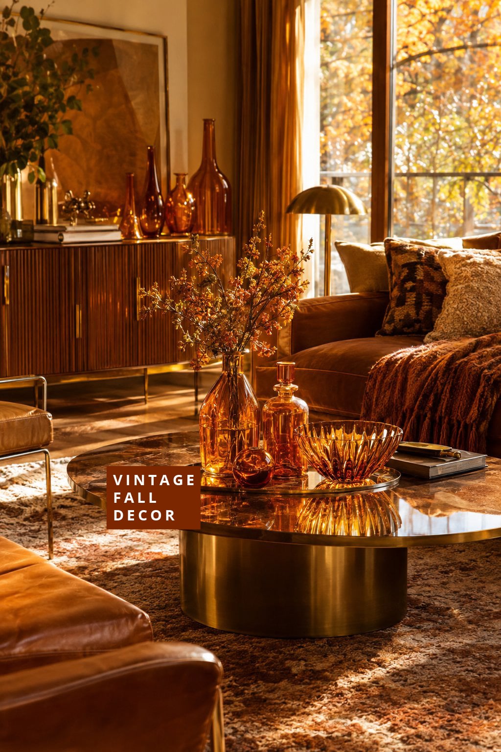 Vintage Fall Living Room Idea 3 Warm Amber Glass Decor
