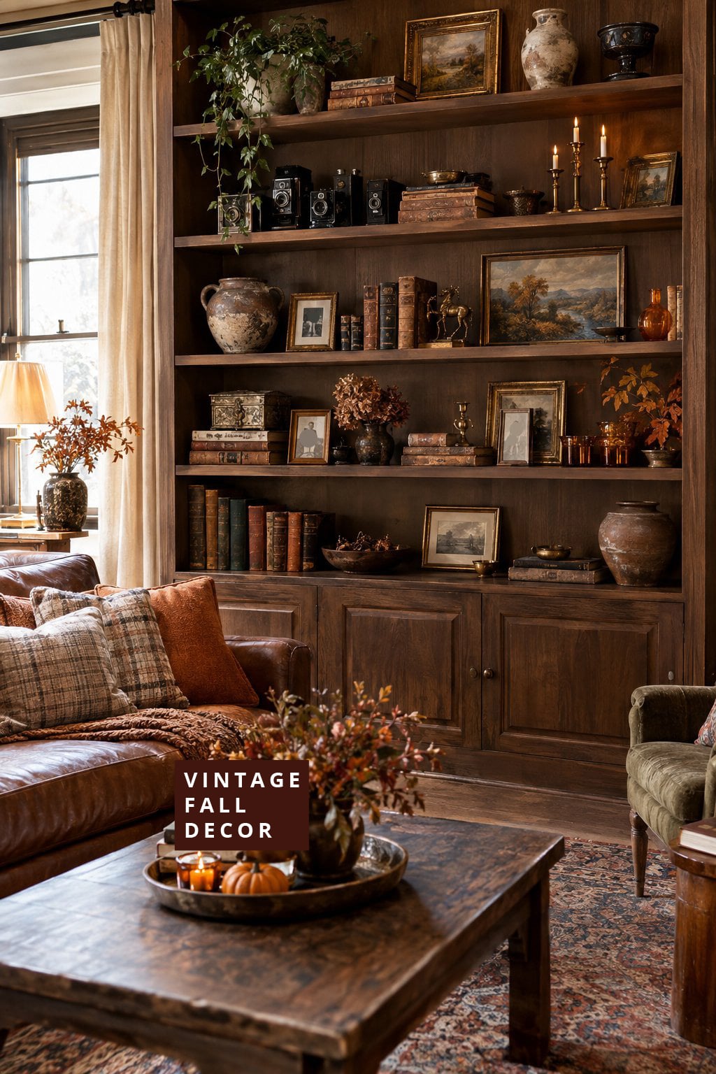 Vintage Fall Living Room Idea 6 Wood Shelf