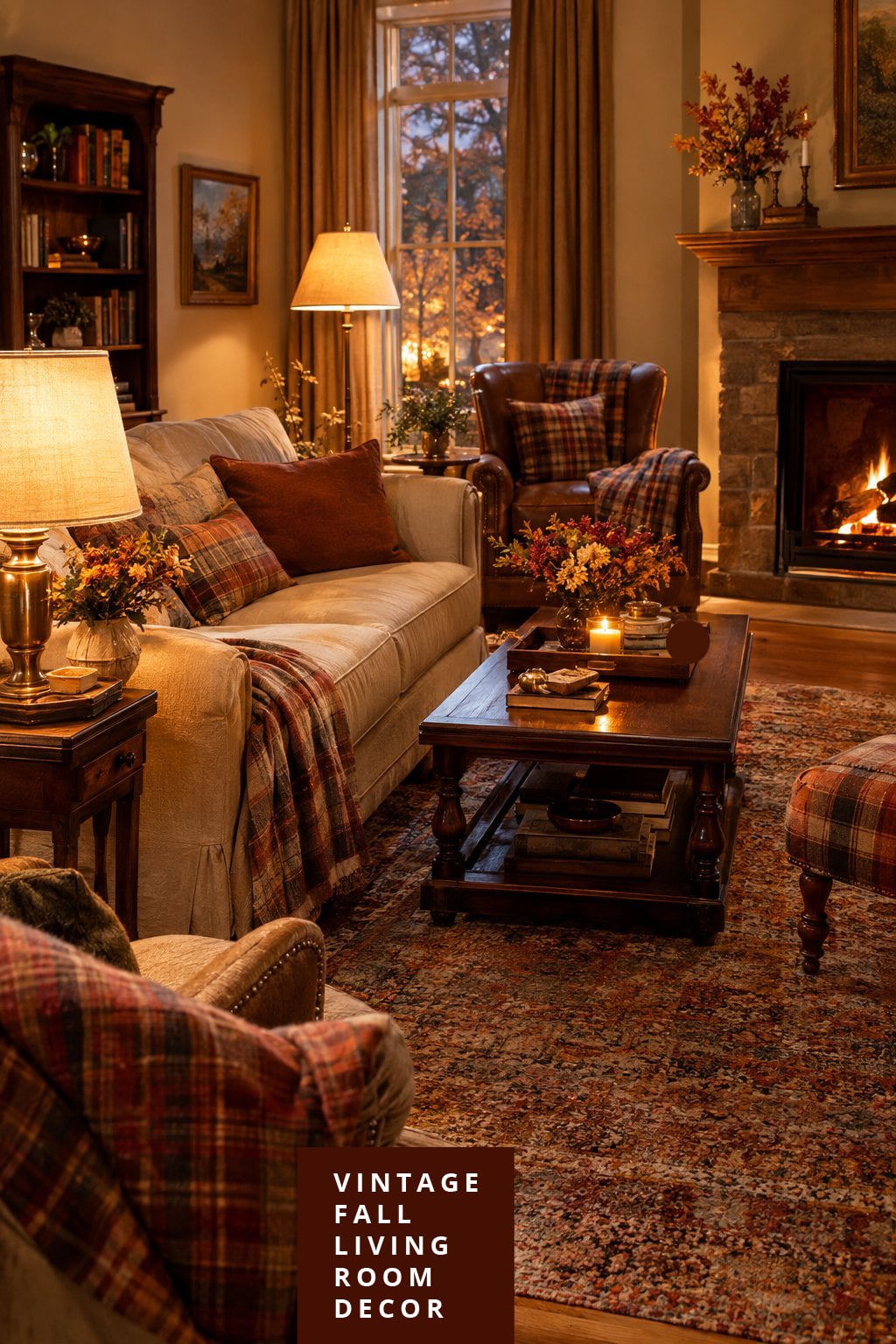Vintage Fall Living Room Idea 7 Brass Lamps Plaid Throws